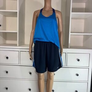 Nike Women Blue Racerback Tank Top Black Athletic Shorts Set L